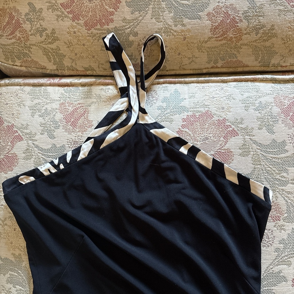Black and White Striped Halter Top